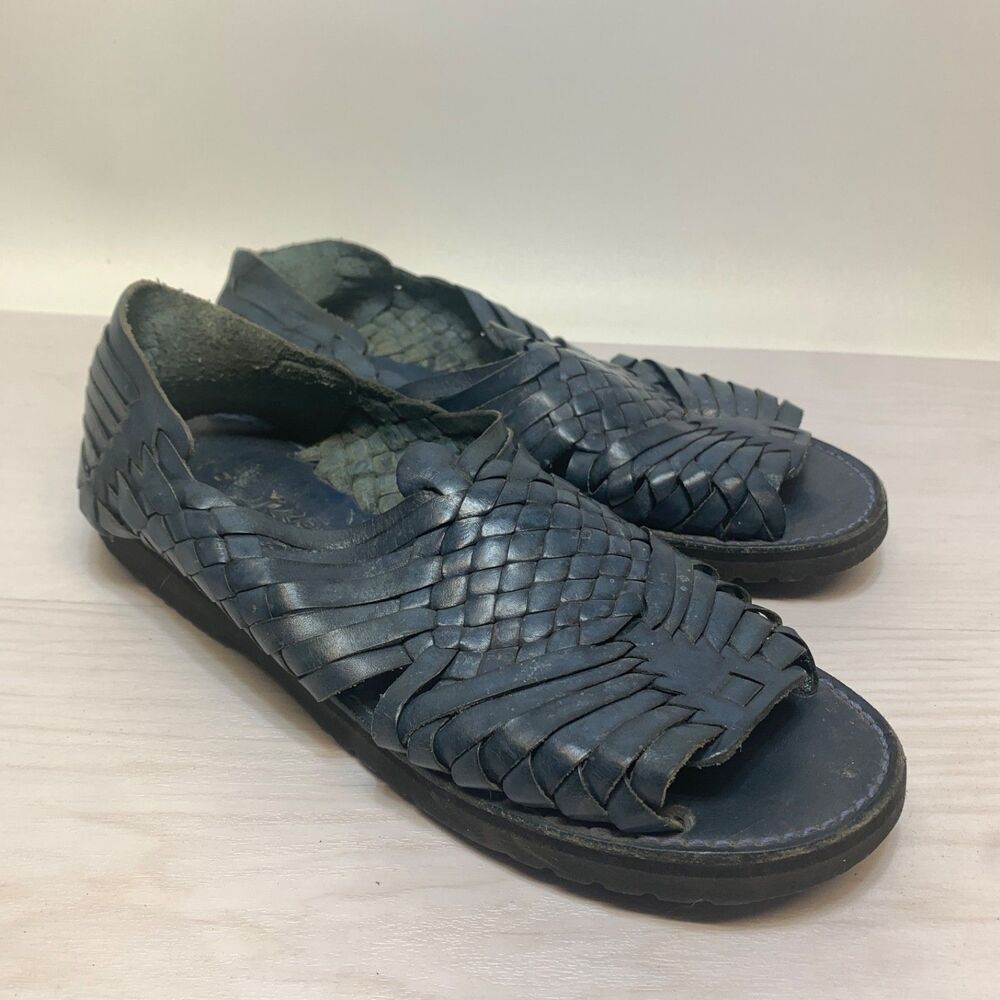 Brand‎ X Huarache Sandals Womens 11 Blue Leather Woven Slip On Open Toe Comfort